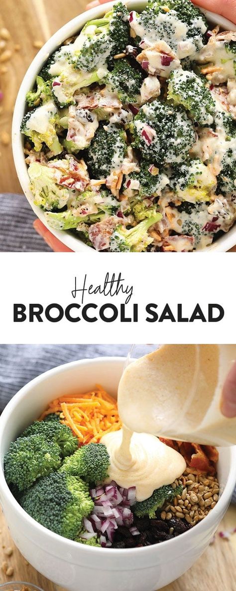 This broccoli salad with bacon is made with cheddar cheese, seeds, onion, and a delicious dressing. Broccoli Salad With Bacon, Menu For The Week, Healthy Broccoli Salad, Meal Prep Menu, Healthy Broccoli, Broccoli Salad Bacon, Broccoli Salad Recipe, Bacon Salad, Broccoli Salad