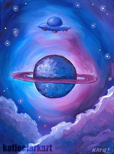 Spaceship Painting Easy, Painting Of Saturn, Saturn Painting Easy, Saturn Painting Acrylic, Trippy Planet Painting, Painting Ideas Space, Space Painting Easy, Closet Mural, Saturn Painting