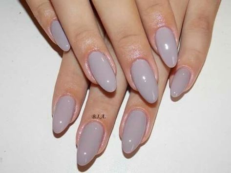 Lilac Gray Nails, Grey Nails Dip Powder, Grey Oval Acrylic Nails, Sheer Gray Nails, Nails With Grey Dress, Nails For Gray Dress, Grey Lilac Nails, Light Gray Almond Nails, Lilac Grey Nails