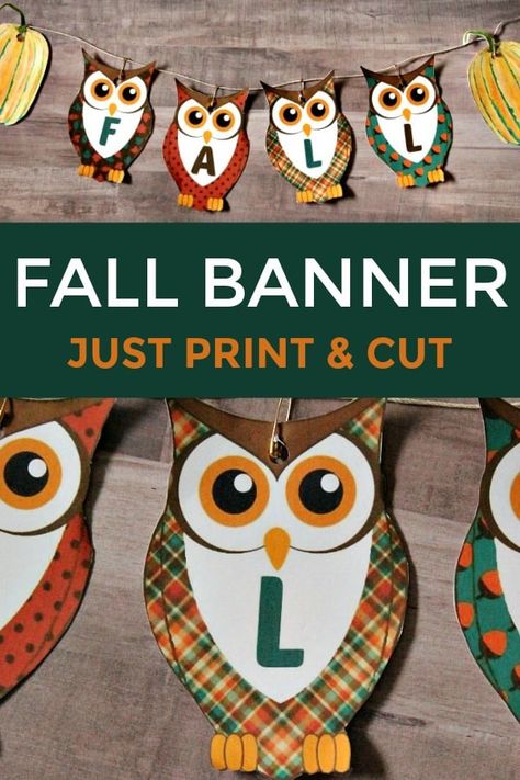 Free Printable Fall Banners, perfect children's craft to add colour to your fall decor. #faeriesandfauna #kidscrafts #easycrafts #falldecor #falldecorations #diyfalldecor #fall #kidsprintables #printable Pumpkin Template Printable, Owl Banner, Craft For Children, Free Fall Printables, Free Printable Banner, Fall Trees, Teachers Diy, Easy Fall Crafts, Fall Banner