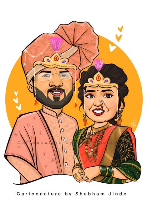 Indian Wedding Caricature, Wedding Art Painting, Steampunk Font, Creative Wedding Invitations Design, Dasara Wishes, Wedding Cartoon, Graphic Business, Wedding Illustrations, Marriage Invitation