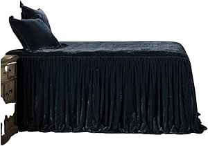 HiEnd Accents Stella Faux Silk Velvet 3 Piece Bedspread Set with 2 Pillow Shams, Super King, Midnight Blue, Ruffle Skirt Romantic Western Modern Traditional Bedding, 1 Bed Spread and 2 Pillow Cases Tuscan Bedding, Dark Moody Bedroom, Modern Traditional Style, Velvet Bedspread, Style Bedding, Feminine Bedroom, Bed Spread, Traditional Bed, Lightweight Quilt