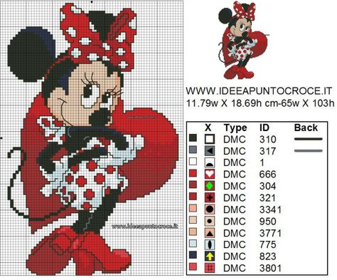 SCHEMA MINNIE PUNTO CROCE                                                                                                                                                     More                                                                                                                                                                                 More Disney Cross Stitch Patterns, Just Cross Stitch, Stitch Cartoon, Disney Cross Stitch, Cross Stitch Baby, Cross Stitch Patterns Christmas, Cross Stitch Patterns Free, Cross Stitch Charts, Stitch Disney