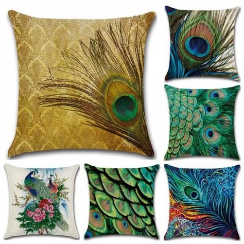 Peacock Feather 3D Series Linen Cushion Pillow Case Feather Pillow, Christmas Cushion Covers, Bantal Sofa, Throw Pillow Styling, Printed Pillowcases, Feather Pillows, Home Sofa, Sofa Throw Pillows, Feather Pattern