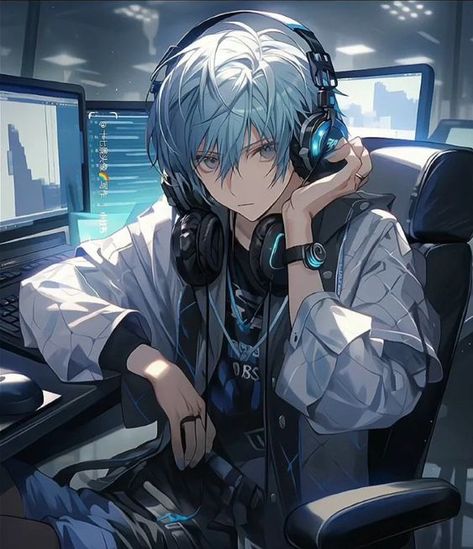 ɴᴏᴠᴇᴍʙᴇʀ🍃10.2k followersFollow Anime Boy With Headphones, Anime Collage, Blue Hair Anime Boy, Gamers Anime, Anime Toon, Minimalist Tattoos, Nft Collection, Blue Anime, Dark Anime Guys