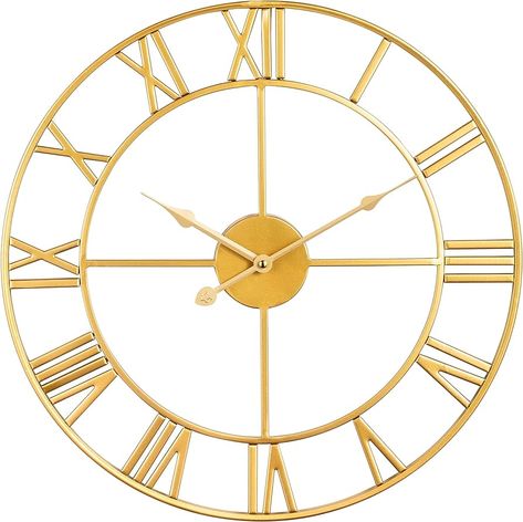 Maxstar Modern Roman Numerals Large Wall Clocks Non Ticking Round Metal Silent Wall Clock for Living Room，Kitchen，Bedrooms ，Garden Vintage Wall Clocks Decor-Golden 60cm : Amazon.co.uk: Home & Kitchen Golden Clock, Vintage Wall Clocks, Roman Clock, Large Wall Clocks, Clock For Living Room, Vintage Wall Clock, Large Wall Clock, Clock Wall Decor, Roman Numerals