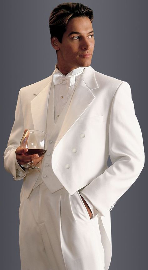 White Full Dress Tail Coat in classic fit, 6-button notch lapel Gold Suit Jacket, Groom Tuxedo Wedding, Tuxedo With Tails, Tail Coat, White Wedding Suit, White Tux, Wedding Tux, Gold Suit, Suit Tuxedo