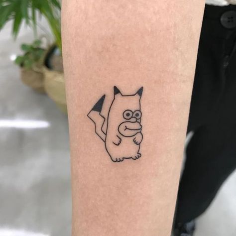 50+ small tattoos for men: from animal to skull ideas in our article. Choose the most suitable design, the meaning of which will emphasize your character. Towelie Tattoo, Subtle Pokemon Tattoo, Uwu Tattoo, Small Pokemon Tattoo, Small Funny Tattoos, Funny Tattoo Ideas, Small Tattoos For Men, Indie Tattoo, Pikachu Funny