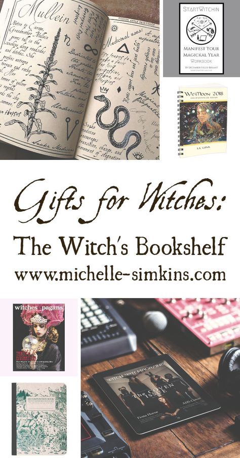 Gifts for Witches: The Witch's Bookshelf | Michelle Simkins Witches Bookshelf, Moons Wallpapers, Witchcraft Essentials, Bookshelf Green, Witches Grimoire, Hedge Witchery, Gifts For Witches, Black Witches, Witch Board