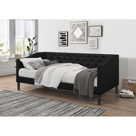 Gianna Upholstered Twin Daybed - On Sale - Bed Bath & Beyond - 34279323 Daybed Wood, Black Daybed, Trundle Bed With Storage, Twin Daybed, Daybed Bedding, Wood Daybed, Tufted Design, Upholstered Daybed, Cozy Spot