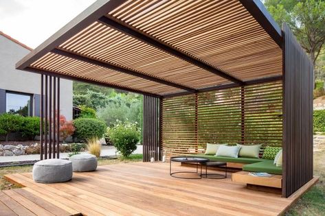 Backyard Structures, Modern Gazebo, Outdoor Patio Ideas, Modern Pergola, Patio Garden Design, Terrace Design, Pergola Patio, Pergola Designs, Outdoor Pergola