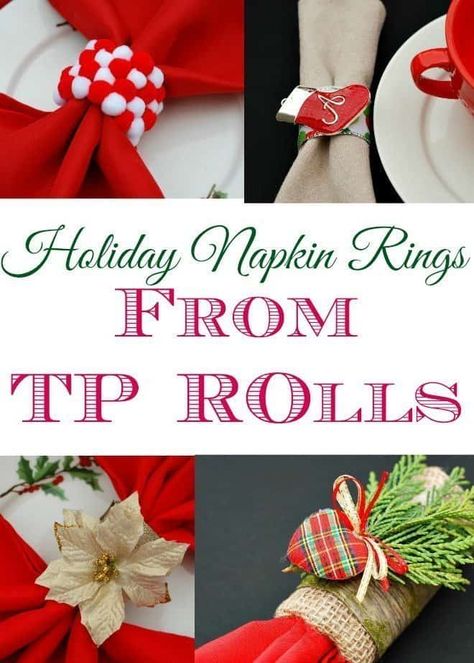 Holiday Napkin Rings from TP Rolls - An Alli Event Diy Napkin Rings Christmas, Tablescapes Party, Diy Christmas Napkins, Xmas Messages, Holiday Bar Cart, Holiday Napkin Rings, Tissue Napkins, Napkin Rings Diy, Christmas Toilet Paper