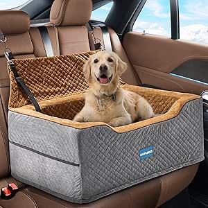 Aupures Dog Car Seat -Perfect Dog Car Seats for Large Medium Sized Dogs Under 55 lbs,Dog Booster Car Seat for Two Small Dogs with Adjustable Height,Pet Car Seat, Dog Car Carrier in Fabric(Gray/Brown) Dog Car Booster Seat, Dog Travel Bed, Seat With Storage, Travel Car Seat, Pocket Dog, Dog Seat Belt, Travel Bed, Dog Car Seat, Dog Seat