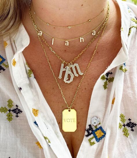 R A G E N’s Instagram photo: “Voting time 🙌🏼✴️” Layered Name Necklace, Name Necklace Layered, Luxury Layering Gemstone Necklaces, Balance And Composure, Versace Layered Necklace, Luxury Gold-tone Necklace With Logo Charm, Personalized Dog Tags, Jewelry Aesthetic, Chain Choker