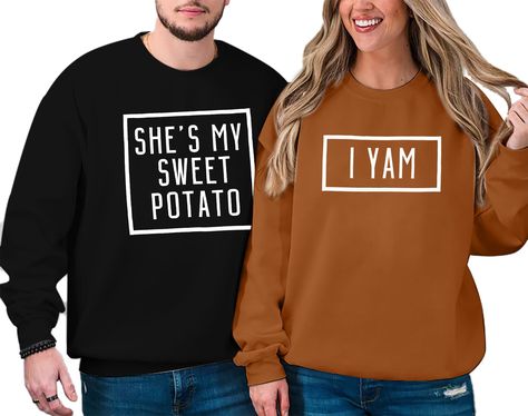 PRICES MAY VARY. Soft Material: Men's and women's clothes are sold separately. Pay attention! This funny Thanksgiving sweatshirt couple are made of a cotton blend, which is stretchy, soft, breathable and super comfortable to wear Features: Matching sweatshirt for couples, she's my sweet potato sweater, I am letter print pullover, cute graphic tees, funny saying shirts, casual long sleeve tops , wife and husband fall sweater, thanksgiving gift tops, anniversary gifts shirt, women and men fall swe Matching Couple Jackets, Christmas Couple Outfits, Couple Christmas Sweaters, Couple Thanksgiving, Sweatshirts For Couples, Matching Couple Hoodies, Couples Thanksgiving, Couples Christmas Sweaters, Homemade Shirts