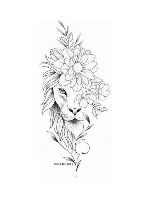 Lion And Rose Tattoo, Lion Tattoo With Flowers, Lioness Tattoo Design, Female Lion Tattoo, Chest Tattoo Drawings, Lion Flower, Side Thigh Tattoos, Tattoo Ideas Unique, Tattoo Artist Tattoo