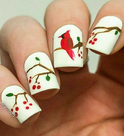 Cardinal Nails, Winter Toes, Christmas Inspired Nails, Holly Nails, Moms Nails, Manicure Monday, Bird Nail Art, Neat Nails, Mani Ideas