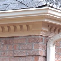 scalloped dentil trim installed Dentil Moulding Exterior, Tudor Garage, Vinyl Window Trim, Barbara Jordan, Dentil Molding, Townhouse Exterior, Cornice Design, Dentil Moulding, Red Houses