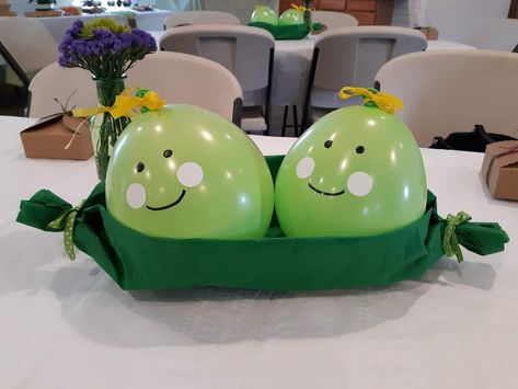 Peas In A Pod Baby Shower Ideas, 2 Peas In A Pod Baby Shower Ideas, Two Peas In A Pod Baby Shower Ideas, Diaper Party, Baby Shower Balloon Decorations, Baby Shower Sash, Gender Reveal Themes, Two Peas In A Pod, Baby Shower Treats