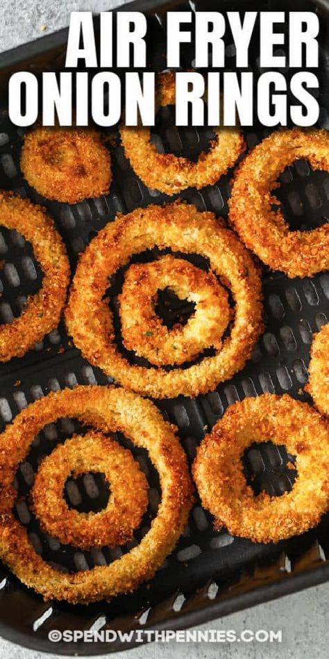 Learn how to make Air Fryer Onion Rings with this easy recipe! They are so crispy, crunchy, and full of flavor, perfect as an appetizer or as a side dish. #spendwithpennies #airfryeronionrings #onionrings #appetizer #sidedish #recipe #homemade #easy #batter #best #crispy Air Fryer Onion Rings Recipe, Air Fryer Recipes Onion Rings, Onion Rings Air Fryer, Air Fryer Onion Rings, Ninja Airfryer, Brisket Recipes Smoked, Onion Rings Recipe, Air Fryer Recipes Dessert, Air Fryer Recipes Snacks