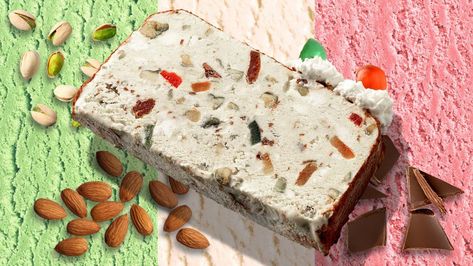 Homemade Spumoni Ice Cream, Spumoni Ice Cream Cake Recipe, Spumoni Ice Cream Recipe, Spumoni Ice Cream, Italian Desserts Easy, Baked Alaska, Takeout Food, Frozen Custard, Italian Ice