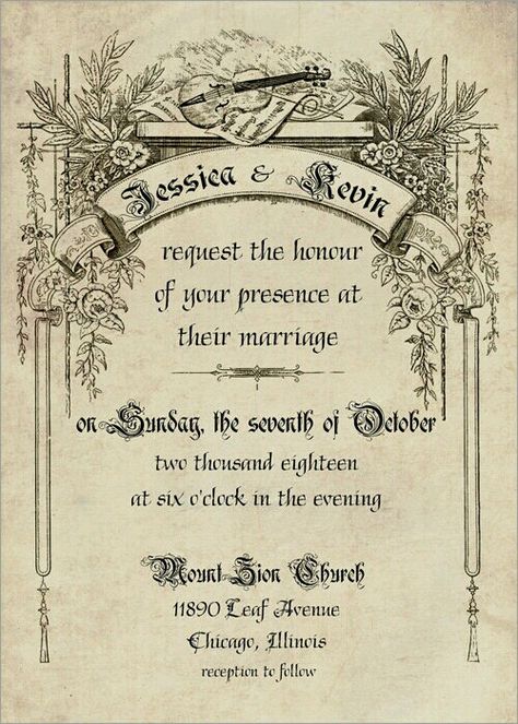 Dark Academia Invitations, Shabby Chic Violin, Shakespeare Wedding, Dark Academia Wedding, Tangled Theme, Shabby Chic Wedding Invitations, Wedding Invatations, Fantasy Party, Medieval Decor