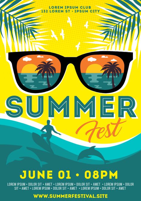 Summer Fashion Poster Design, Summer Festival Poster, Spring Poster, Festival Banner, Concert Poster Design, Seasons Posters, Summer Fest, Summer Promotion, Promotional Poster