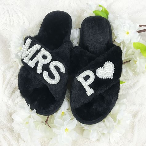 Personalized Slippers MRS A-Z Bridesmaid Bride Fluffy Slipper Gifts Bachelorette Mother's Day Slipper Gifts, Personalized Slippers, Mother's Day, Mothers Day, Slippers, Gifts