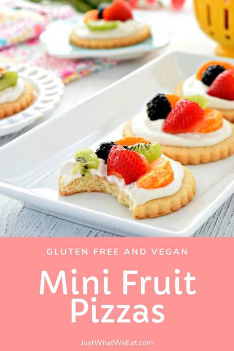 Gluten Free Dairy Free Fruit Pizza, Fruit Pizza Bites, Dairy Free Fruit Pizza, Gluten Free Fruit Pizza, Banquet Desserts, Fruit Pizza Cookies, Peanut Free Desserts, Fruit Pizzas, Senior Banquet