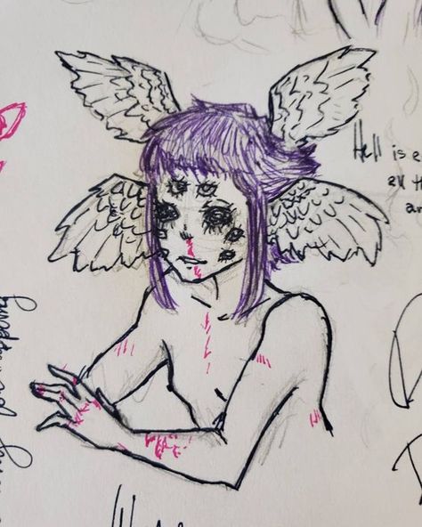 @spine_swallower on insta #drawingideas #sketch #drawingbase #drawingbodyposes #drawing Random Pen Drawings, Art Sketches Gore, Creepy Hair Drawing, Angel Ideas Drawing, Angelic Drawings Aesthetic, Easy Gore Drawings, How To Draw Gore Art, Gore Sketch Ideas, Gore Artstyle Sketch