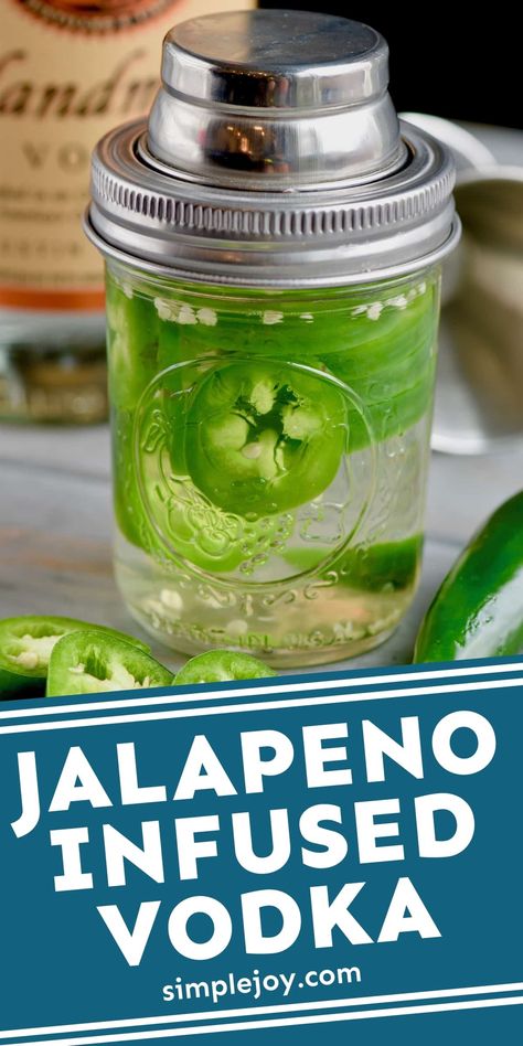 Jalapeño Infused Vodka is easy to make and is used to create many fun twists on classic cocktails! Try it and see for yourself! How To Infuse Vodka, Infused Vodka Cocktails, Infused Vodka Recipes Christmas, Jalapeno Infused Vodka, Infused Liquor Recipes, Infused Vodka Recipes Diy, Jalapeño Vodka, Jalapeno Vodka, Infusing Vodka