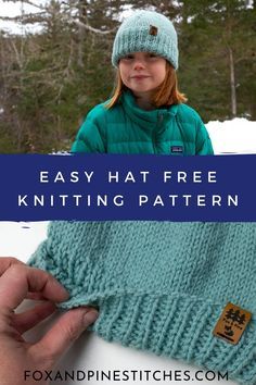 Fold Over Brim Hat Free Knitting Pattern Child Hat Knitting Pattern, Hat Free Knitting Pattern, Kids Hats Patterns, Easy Knit Hat, Beanie Pattern Free, Beanie Knitting Patterns Free, Knit Beanie Pattern, Baby Hat Knitting Pattern, Knitted Hats Kids