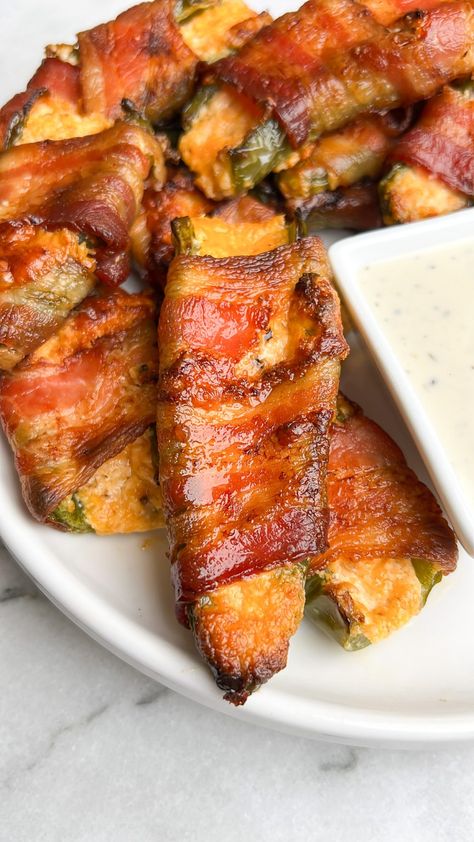 Bacon Wrapped Jalapeno Poppers - Bad Batch Baking - Restaurant Copycat Recipes & Family Favorites Poppable Appetizers, Jalapeno Bacon Wrapped, Wrapped Jalapeno Poppers, Bacon Wrapped Chicken Bites, Bacon Jalapeno Poppers, Batch Baking, Restaurant Copycat Recipes, Bacon Wrapped Jalapeno Poppers, Bacon Wrapped Jalapenos