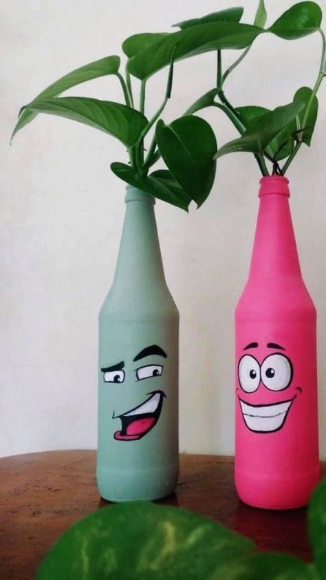 Bottle Art Ideas, Glass Decor Ideas, Bottles Decoration Diy, Bottle Art Projects, Diy Crafts Love, Glass Bottle Diy, Diy Glass Bottle Crafts, Glass Bottles Art, Diy Jar Crafts