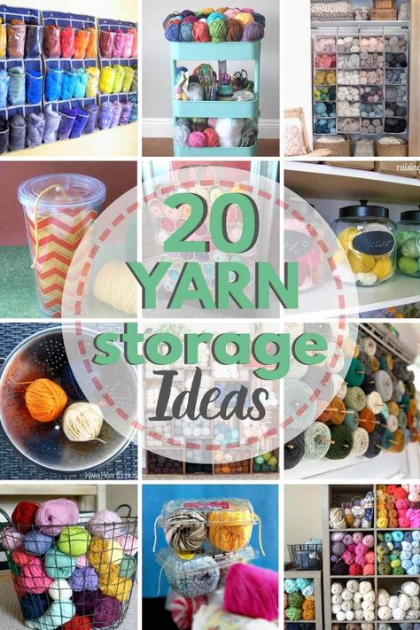 Yarn Storage: 20 Brilliant, Must-Try Ideas - The Heathered Nest Diy Yarn Storage Ideas, Crayon Ornaments, Yarn Storage Solutions, Yarn Storage Ideas, Flower Lampshade, Bandana Crafts, Bandanas Diy, Knitting Room, Knitting Storage