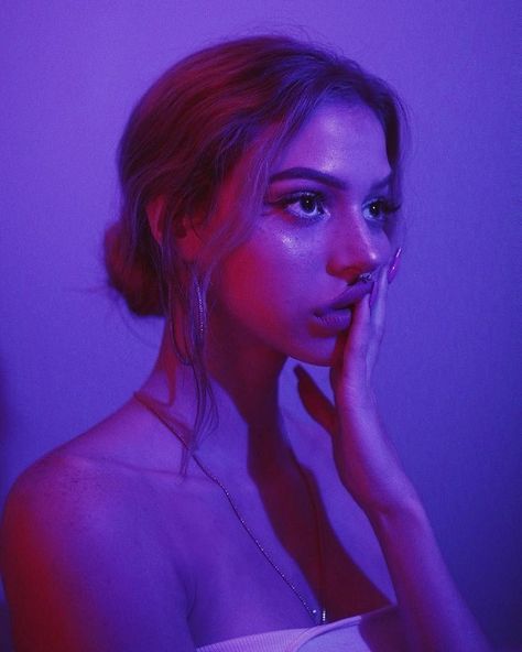 Photography Aesthetic, Purple Background, Studio Photography, A Woman, Neon, Purple, Photography, White, Instagram