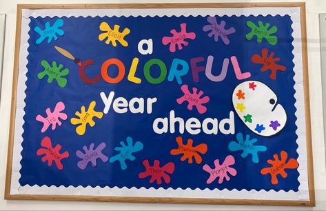 Preschool Poster Board Ideas, Splash Of Color Bulletin Board, Toddler Back To School Bulletin Boards, Pre K Classroom Bulletin Boards, Pre K Bulletin Boards, September Bulletin Board Ideas Daycare, September Bulletin Board Ideas, Preschool Bulletin Board Ideas, Bulletin Board Sayings