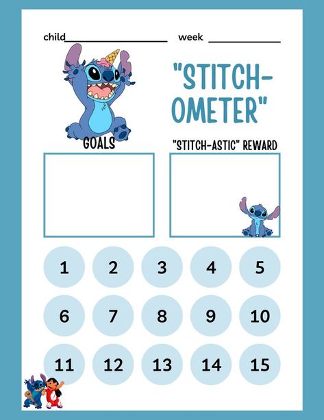 Here's a reward system inspired by Lilo and Stitch: Create a "Stitch-ometer" chart with 10-15 chores that need to be completed daily or weekly. Each time a chore is finished, the child gets a sticker on the chart. When they collect a certain number of stickers (e.g., 5-7), they can trade them in for a "Stitch-astic" reward. Sticker Reward Chart, Reward Charts, Sticker Chart, Reward System, Reward Chart, Chore Chart, Lilo And Stitch, Teacher Resources, Teacher Pay Teachers