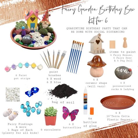 #Familyfriday with our #DIY Fairy Garden Party in a Box for 6 Kids.  Here's to spreading a little Fairy Magic this weekend *All Materials Included 🧚‍♀️💫🧚‍♀️ •⁠ •⁠ •⁠ •⁠ •⁠ •⁠ •⁠ •⁠ #kids #kidsparties #instakids #kidsbirthdays #mom #momlife #mommyblogger #craftymom #craftkit #activitiesforkids #creativedaily #handmadeisbetter #fairies #fairyparty⁠ Diy Birthday Activities, Fairy Garden Birthday, Fairy House Kit, Fairy Garden Birthday Party, Fairy Garden Kit, Fairy Tea Parties, Fairy Garden Party, Garden Party Birthday, Mini Fairy Garden