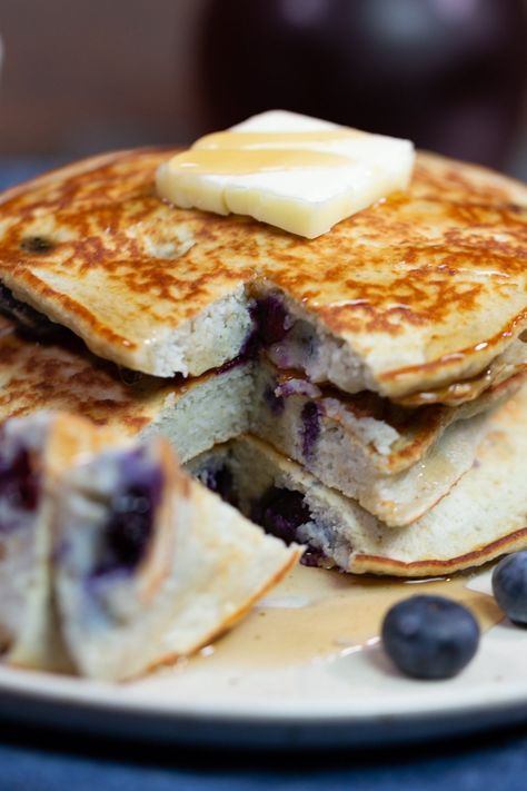 Blueberry Low Carb Pancakes Low Carb Pancake, Protein Pancakes Low Carb, Low Carb Blueberry, Blueberry Protein Pancakes, Sour Cream Pancakes, Low Carb Pancake Recipe, Cream Pancakes, Blueberry Pancakes Recipe, Homemade Pancake Recipe