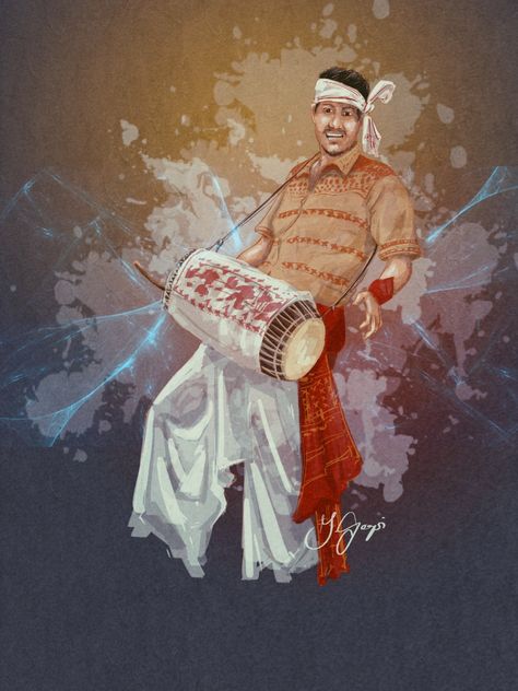 Based on drum player of Bihu Festival North East India Bihu Dance Drawing, Bihu Dance Photography, Bihu Drawing, Assam Culture Art, Assam Culture, Bihu Festival, Music Painting Canvas, Indian Things, North East India