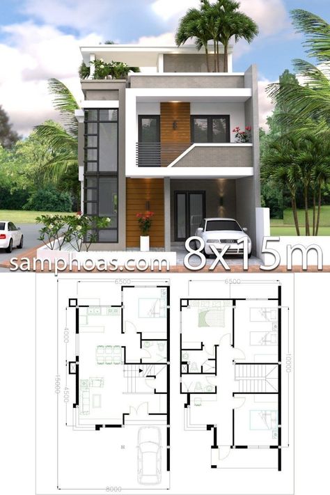 Two Story House Design, Pelan Rumah, Modern House Floor Plans, 2 Storey House Design, Two Story House, Duplex House Plans, House Construction Plan, Architect Design House, House Layout Plans