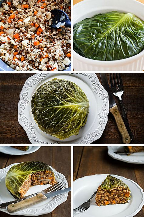 Vegan Chou Farci (Cabbage Stuffed with Barley and Lentils) Cabbage Stuffed, Canned Lentils, Dried Lentils, French Dishes, Cabbage Rolls, Vegan Dishes, Barley, Plant Based Recipes, Lentils