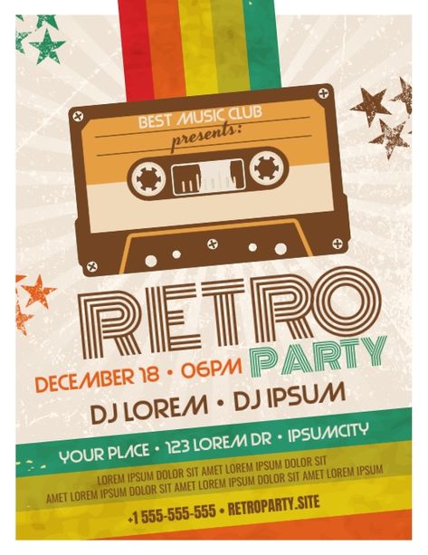 RETRO PARTY FLYER Vintage Flyer Design, Y2k Template, Retro Backdrop, Y2k Poster, Vintage Template, Y2k Posters, Retro Graphic Design, Audio Tape, Free Flyer Templates