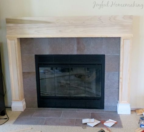 Mantle Redo – Joyful Homemaking Replacing Fireplace Mantle, Mantle Makeover Diy, Mantel Redo, Mantle Redo, Mantle Remodel, Fruit Lunch, Tile Removal, Crock Pot Desserts, Diy Tile