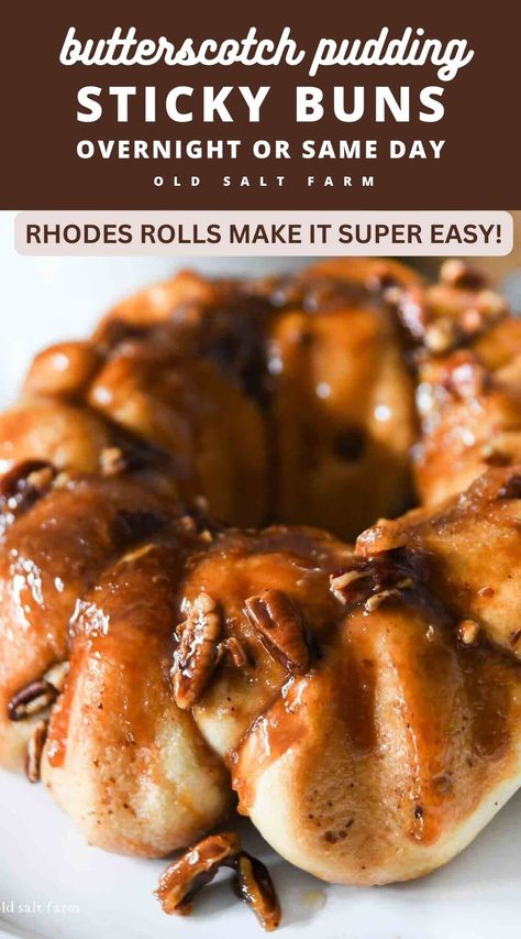 Butterscotch Pudding Sticky Buns are an easy version of pecan sticky buns that you can make overnight or during the day! Made with Rhodes Rolls, they are perfect for the holiday season, overnight guests, and weekend brunch. Easy Sticky Buns, Rhodes Dinner Rolls, Cinnamon Sugar Muffins, Rhodes Rolls, Sticky Buns Recipes, Pecan Sticky Buns, Pecan Rolls, Pumpkin Chocolate Chip Bread, Butterscotch Pudding