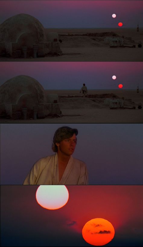 Star Wars Movie Scenes, Twin Suns Star Wars, Star Wars Cinematography, Star Wars Landscapes, Star Wars Sunset, The Beauty Of Star Wars, Paloma Bar, Double Wallpaper, Star Wars Screencaps