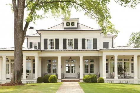 Quintessential Southern Farmhouse in Tennessee | Bevolo Autumn Court, Colonial House Exteriors, Southern House, Colonial Exterior, Casas Coloniales, Southern Homes, Hill House, Southern Home, Colonial House