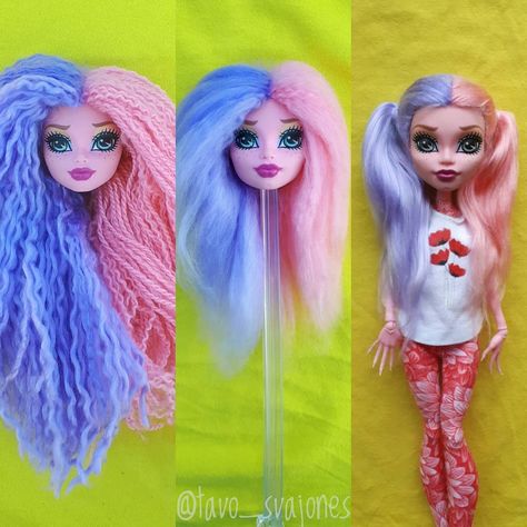 Barbie Wigs, Doll Hair Repair, Barbie Makeover, Dolls Repaint, Yarn Wig, Monster High Custom Doll, Yarn Hair, Soft Sculpture Dolls, Diy Barbie Clothes