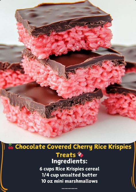 Quick Easy Sweets, Cherry Rice, 2024 Cookies, Rita Recipe, Rice Krispies Cereal, Rice Krispie Bars, Chocolate Covered Cherry, Gooey Bars, Banana Brownies